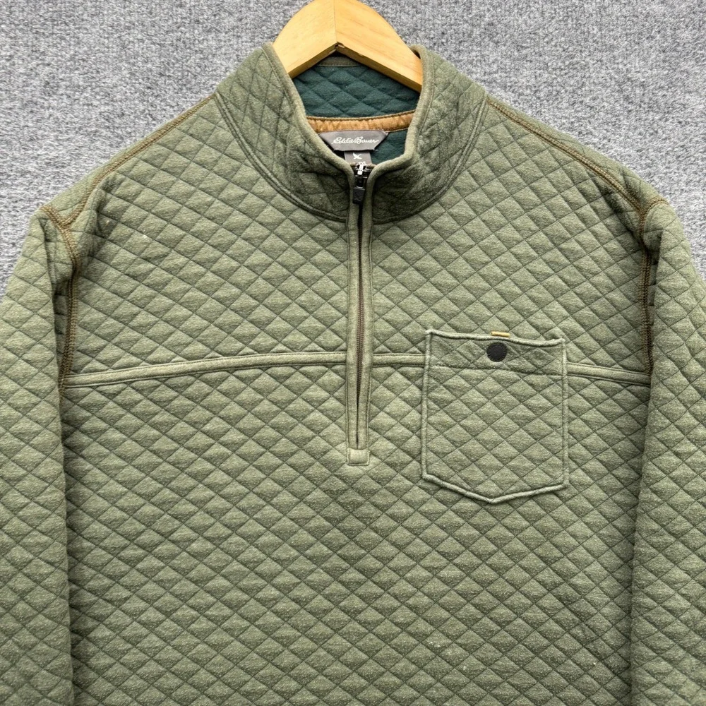 Eddie Bauer Quilted Quarter Zip Pullover Mens TXL Green Long Sleeve Outdoor‎